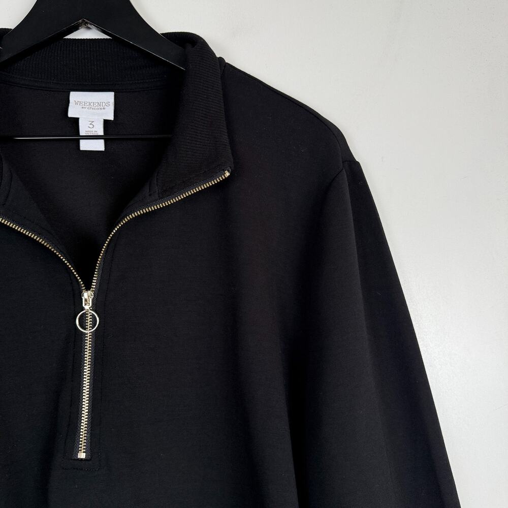 Weekends by Chico's 1/2 Zip Sweatshirt Sweater Black - 3 XL - Picture 2 of 8